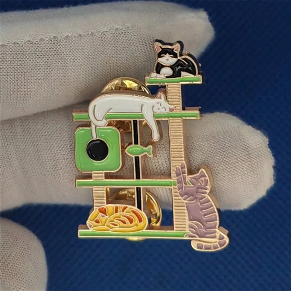 Cat Tree Crazy Slouchy Shelf Kitty Enamel Pin Lapel Brooches On Backpack